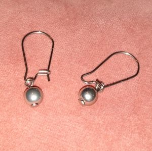Silver Pearl Ball Dangle Handmade Earrings Stainless Steel Small Faux Pearls New